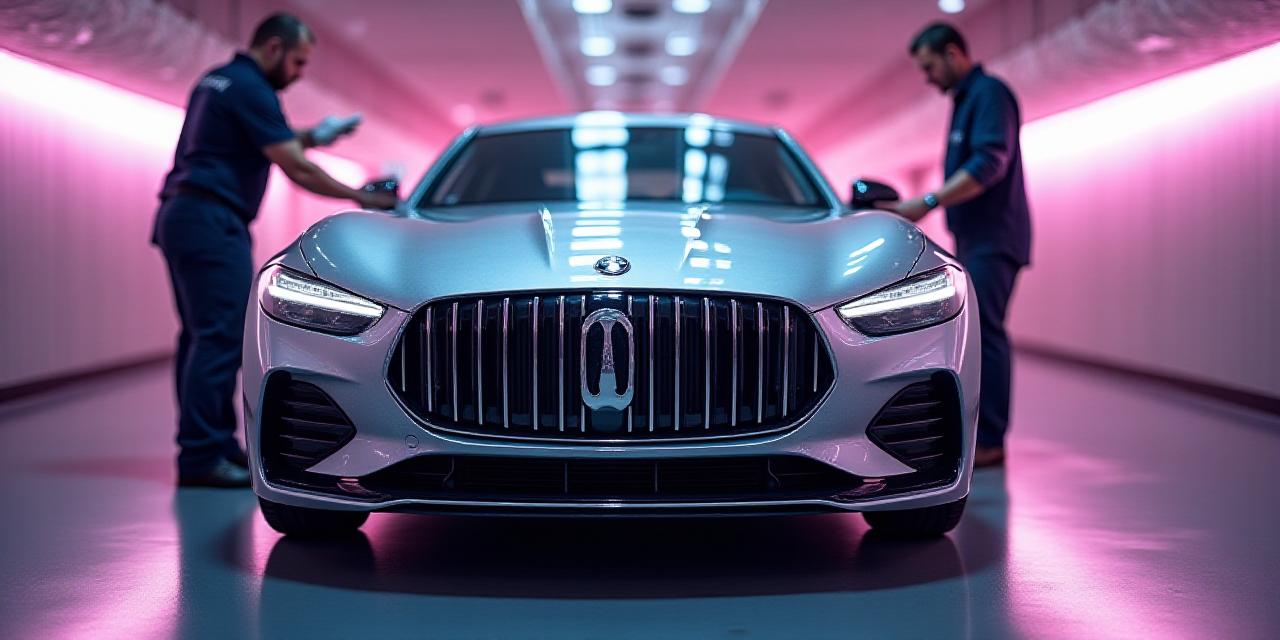 A luxury car being meticulously detailed in a modern Melbourne facility